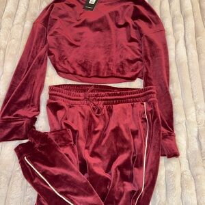 Velvet Burgundy Tracksuit Set